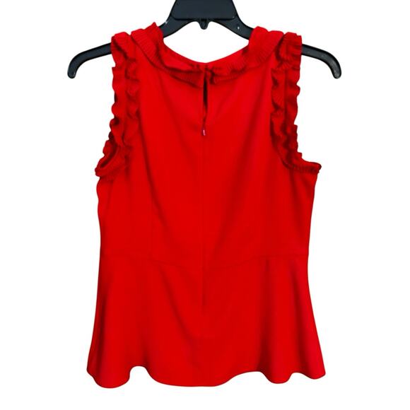 Ann Taylor Women's Sleeveless Red Peplum Ruffled Neckline Ruffled Armhole Top 10 - Picture 4 of 8
